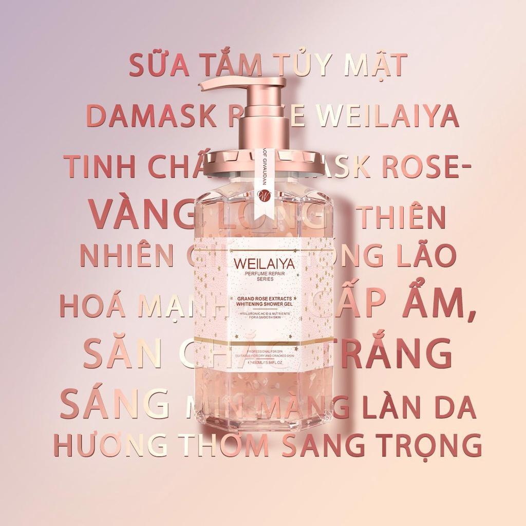 Sữa tắm Weilaiya chính hãng cánh hoa hồng Damask 450ml hương nước hoa quyến rũ trắng hồng tự nhiên