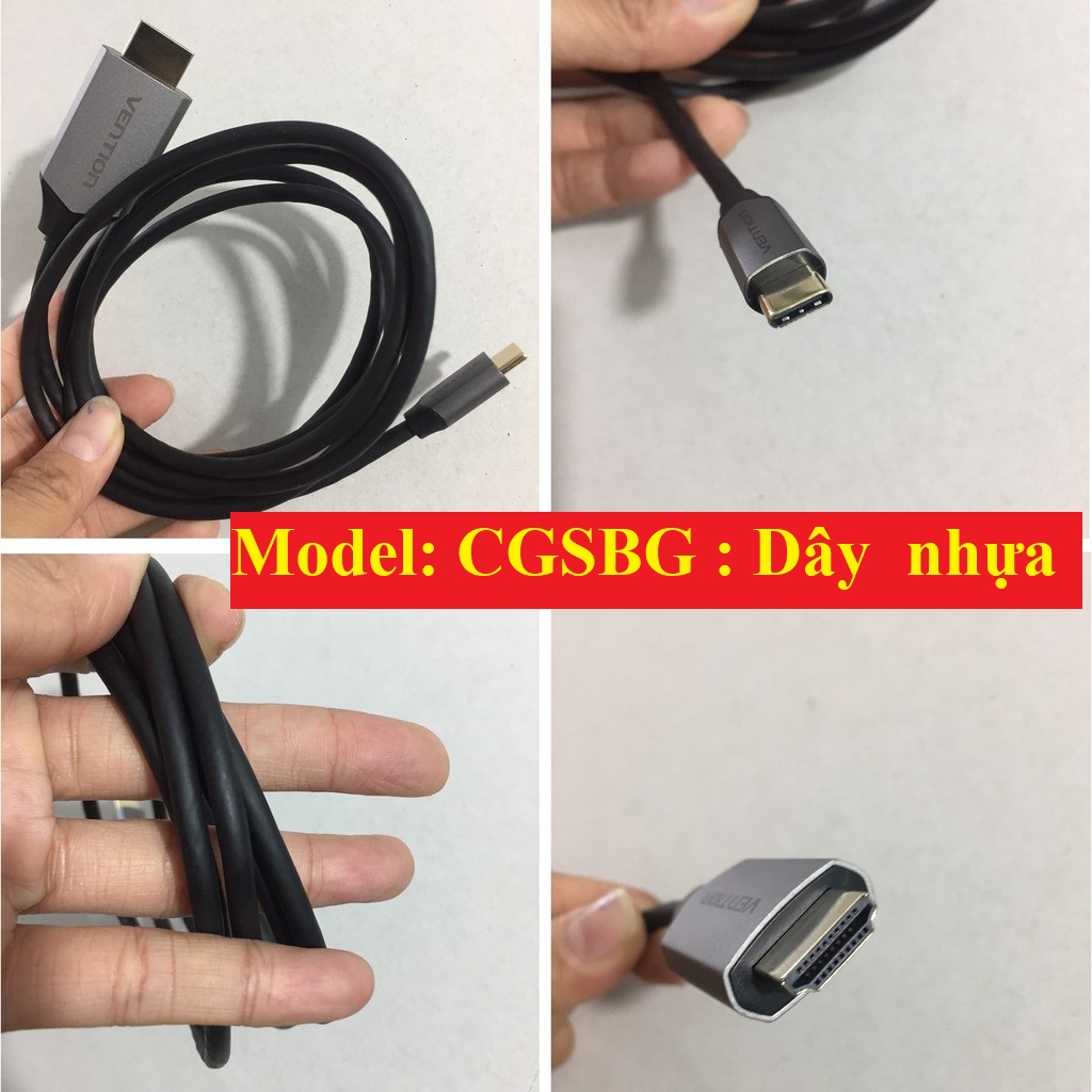 Cáp chuyển Type-C male ra HDMI male hỗ trợ 4K dây nhựa đầu hợp kim Vention CGSB - Hàng chính hãng