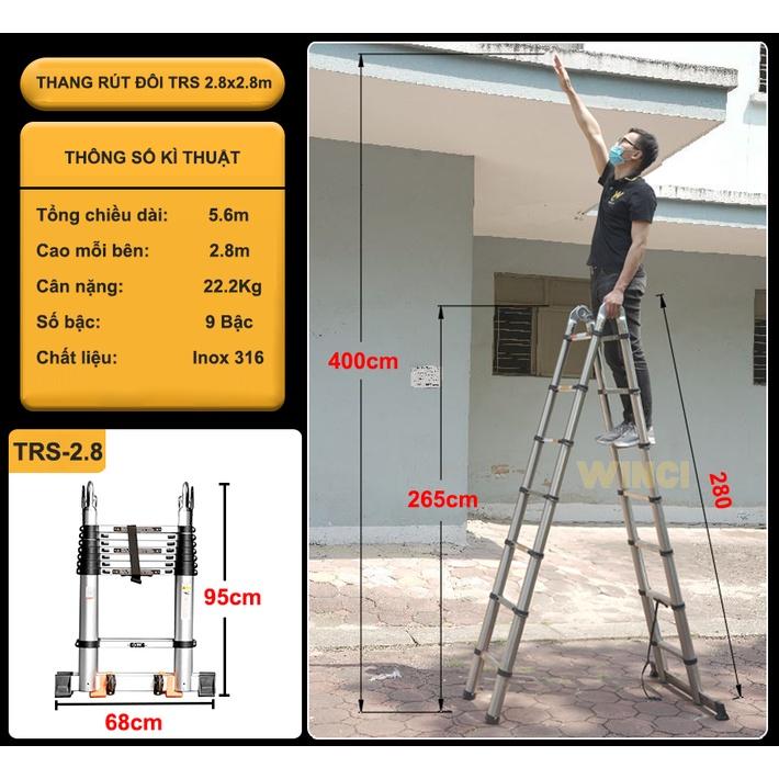 Thang rút inox chữ A Winci TRS, chất liệu inox 316, Bảo hành 2 năm.