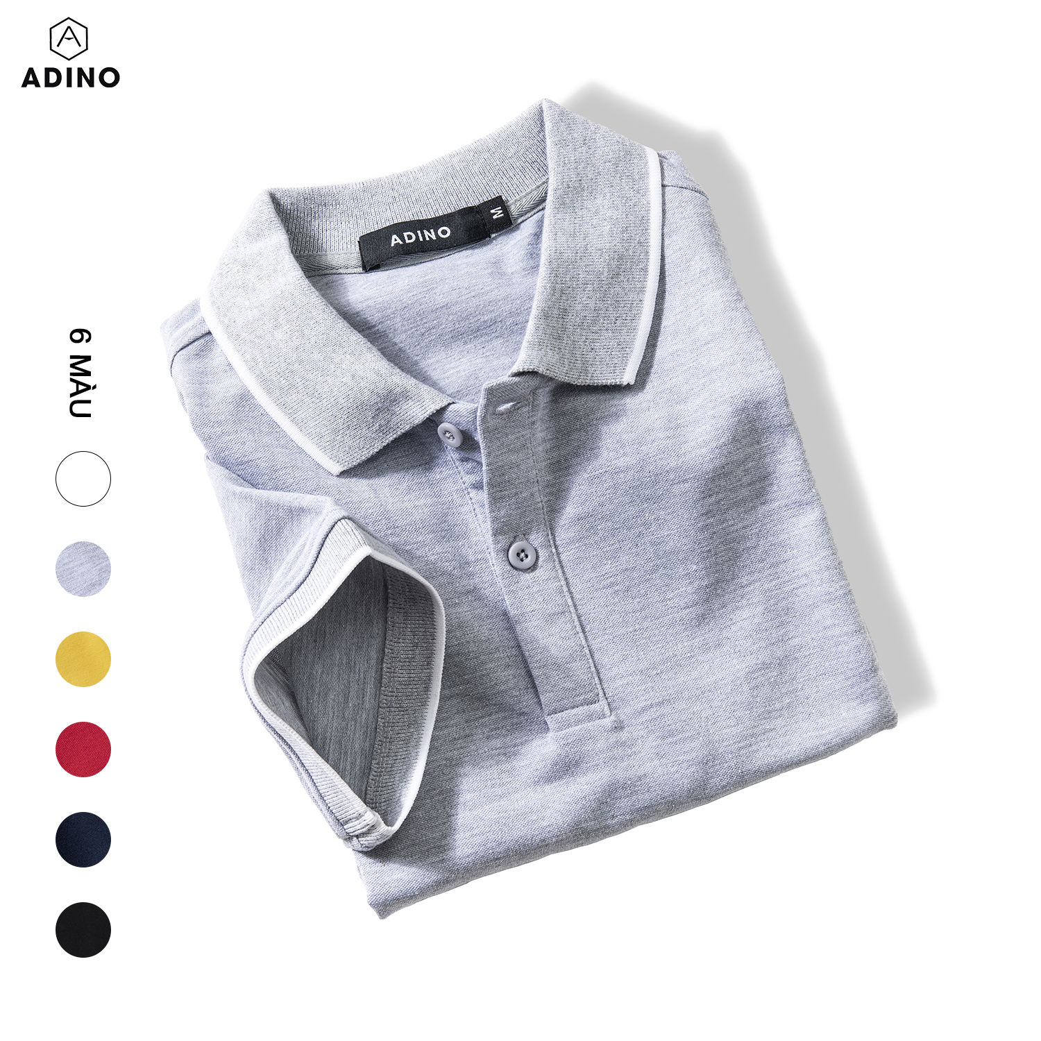 Áo polo nữ ADINO màu ghi phối viền xẻ lai vải cotton co giãn dáng slimfit trẻ trung APN02
