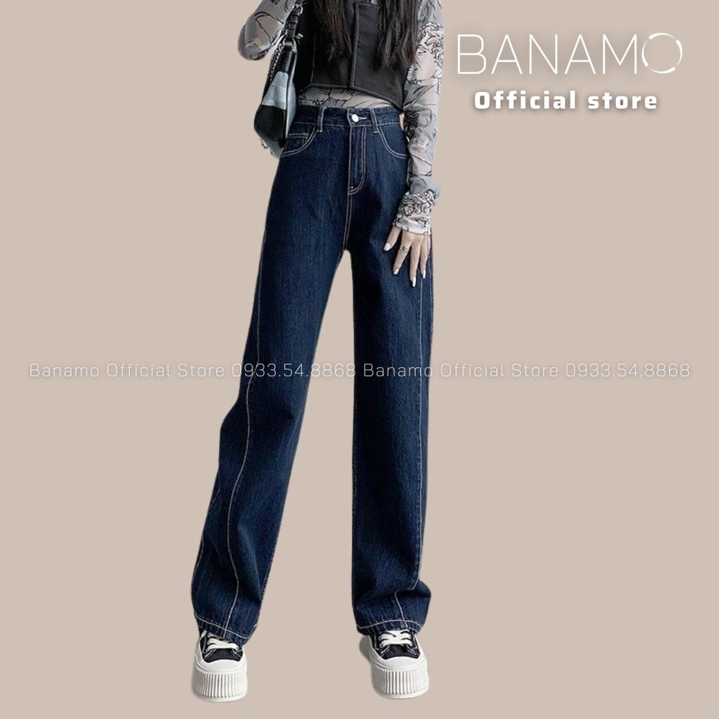 Quần jean nữ ống xuông thiết kế đường chỉ nổi cá tính thời trang Banamo Fashion Jean xuông chỉ nổi 9613