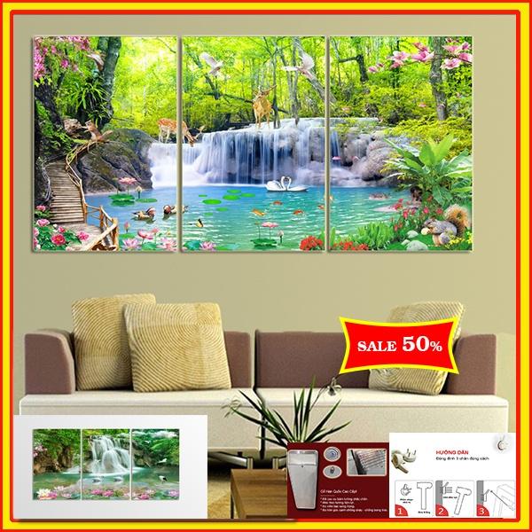 10 Bộ Tranh Thác Nước Treo phòng Khách Đẹp nhất - Tranh Treo tường Phòng Khách - Tranh Thác Nước Sơn Thủy Hiện Đại
