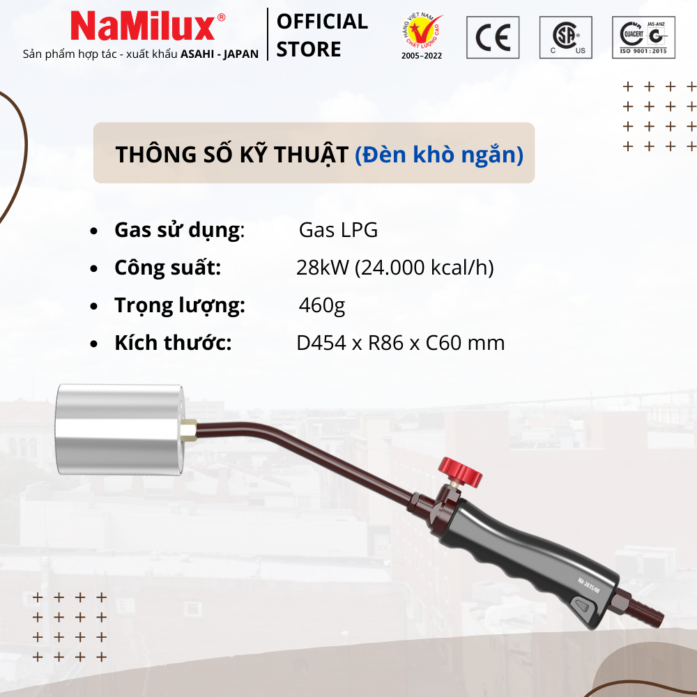 Bộ Đèn Khò Gas Công Nghiệp NaMilux I Ngắt Gas Tự Động I Đường Kinh Ống Lửa 60mm I Hàng Chính Hãng