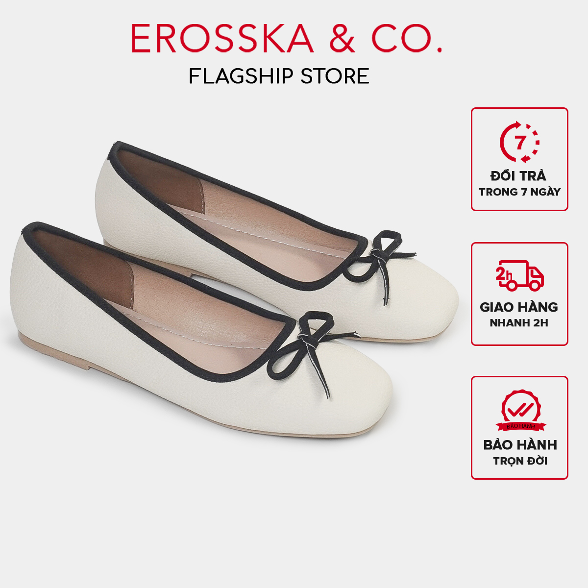 Erosska - Giày búp bê nữ đế bệt kiểu dáng đơn giản gắn nơ - EF017