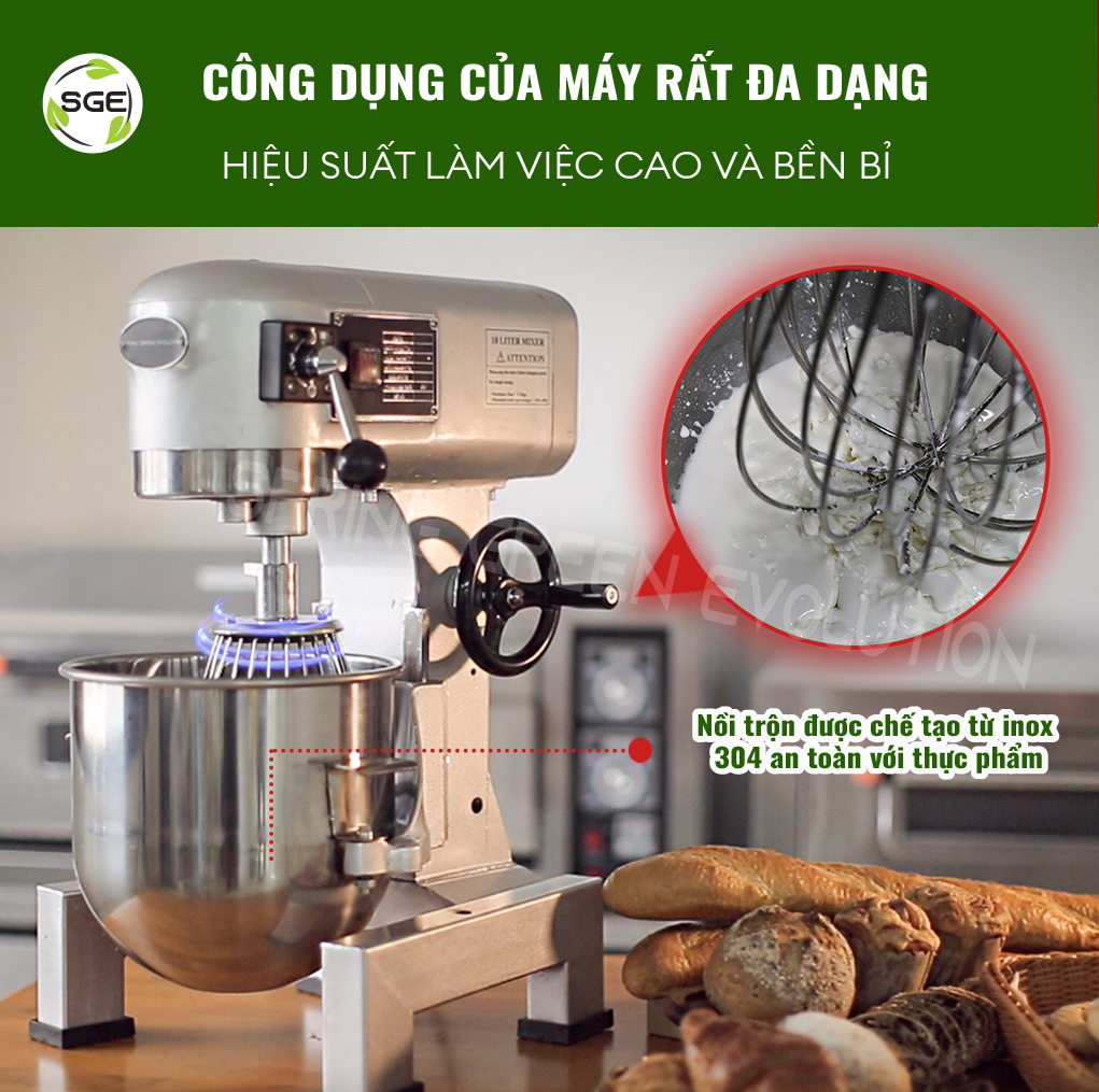 Máy trộn thực phẩm, máy đánh trứng, máy nhào bột EM15 (loại 15L). Máy dùng cho hộ kinh doanh, gia đình, sản xuất công nghiệp. Hàng chính hãng SGE Thailand.