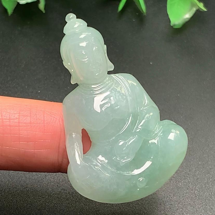 Mặt Phật A Di Đà xanh nhạt Ngọc phỉ thúy thiên nhiên Jadeite A