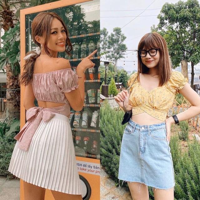 CROPTOP HOA NHÍ RÃ NGỰC THẮT NƠ LƯNG