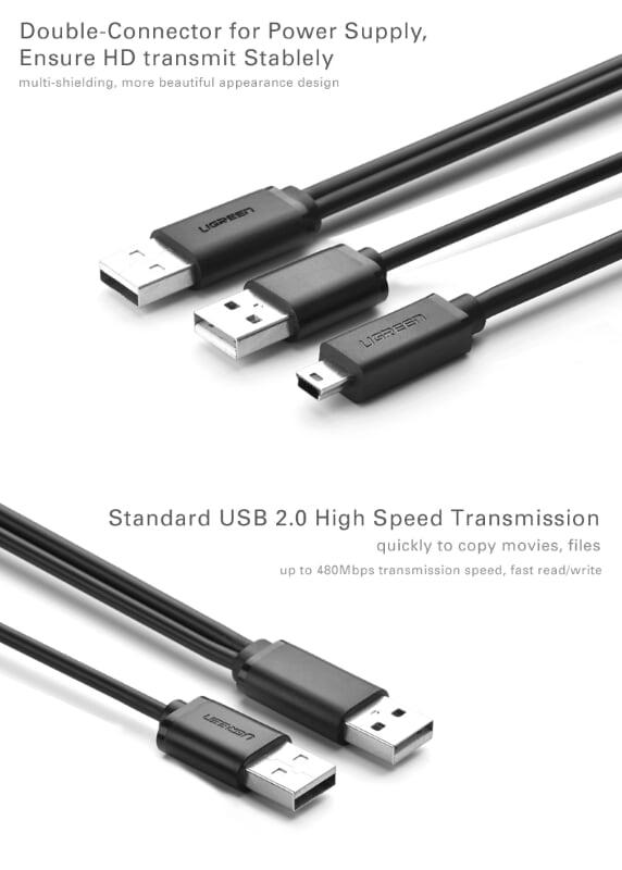Ugreen UG10346US107TK 0.5M màu Đen Cáp sạc truyền dữ liệu USB 2.0 sang MICRO USB có trợ nguồn USB - HÀNG CHÍNH HÃNG