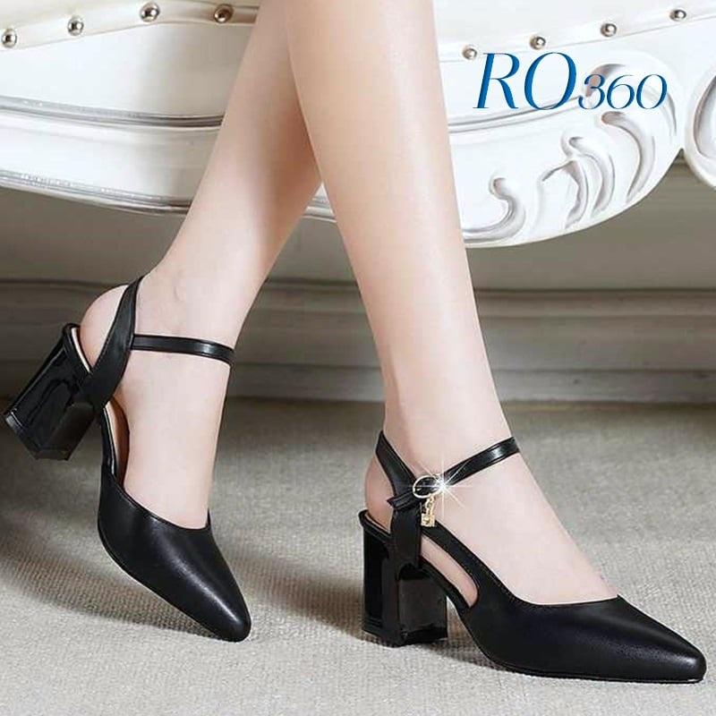 Giày sandal nữ bít mũi, gót trụ cao cấp ROSATA RO360 cao 6p - Đen - HÀNG VIỆT NAM CHẤT LƯỢNG QUỐC TẾ