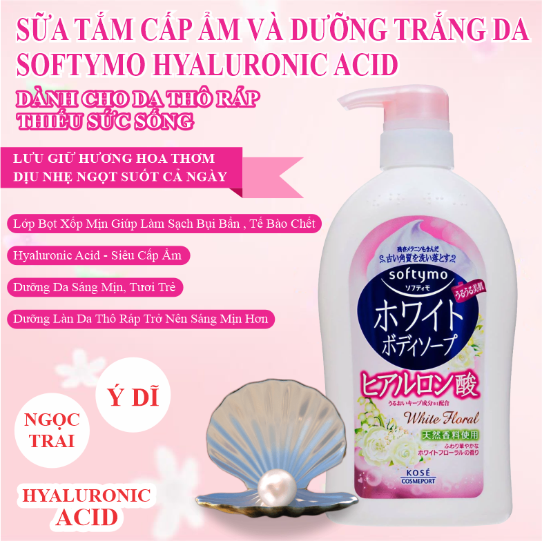 Sữa Tắm Dưỡng Trắng Mịn Da Kosé Softymo Hyaluronic Acid Body Soap