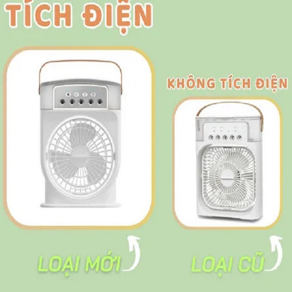 Quạt Tích Điện Phun Sương 600ml, Hàng chính hãng MINI COOLING FAN/ làm mát không khí để bàn làm việc, phòng ngủ, có thể xông tinh dầu, có ngăn đá kèm đèn led, hẹn giờ