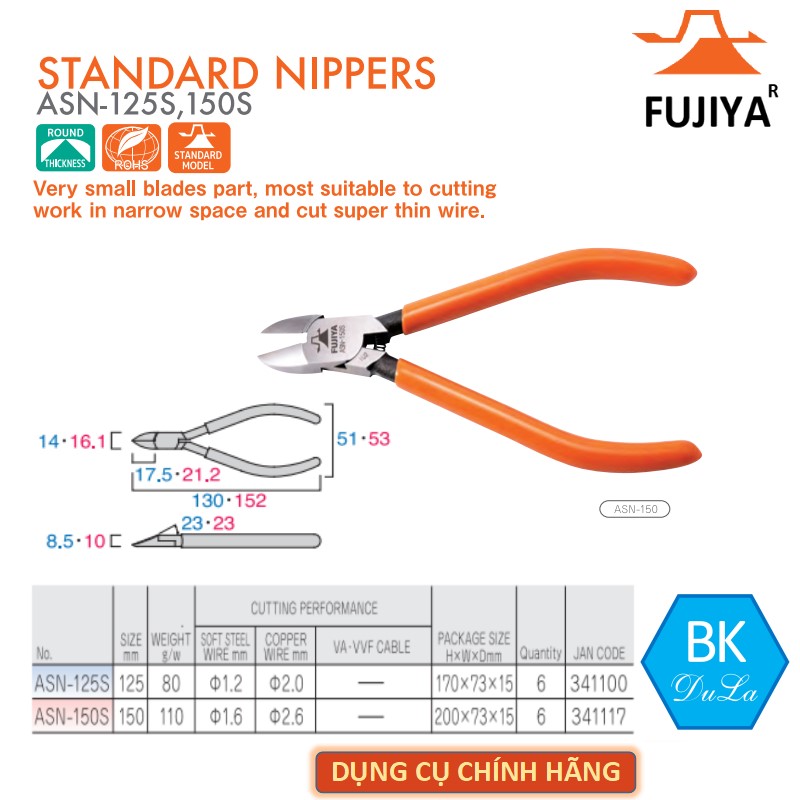 Kìm cắt tiêu chuẩn 150mm Fujiya ASN-150S - Công nghệ Nhật Bản