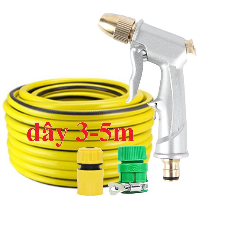 Bộ dây vòi xịt nước rửa xe, tưới cây . tăng áp 3 lần, loại 3m, 5m 206701Ođầu đồng, cút, nối PE, d.vàng