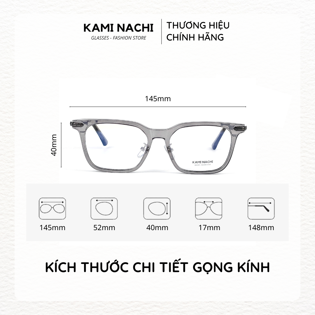 Gọng kính Xuân Hè mới KAMI NACHI 21009, chất liệu nhựa phối kim loại
