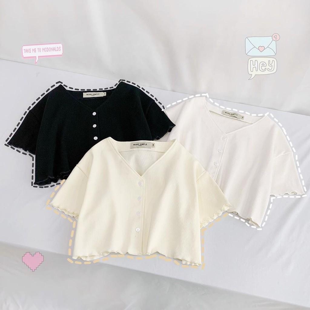 Áo Croptop Gân Bo Cổ Tim Rộng Nữ Ullzang