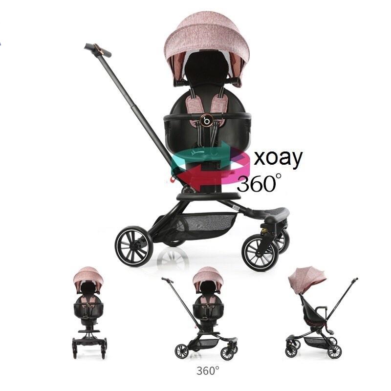 Xe đẩy V8 2 chiều, gấp gọn, ngã lưng, xoay 360 độ