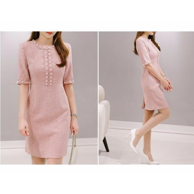 HÀNG ĐỦ SIZE: Đầm suông tay lỡ kết ngọc trai. - DS26