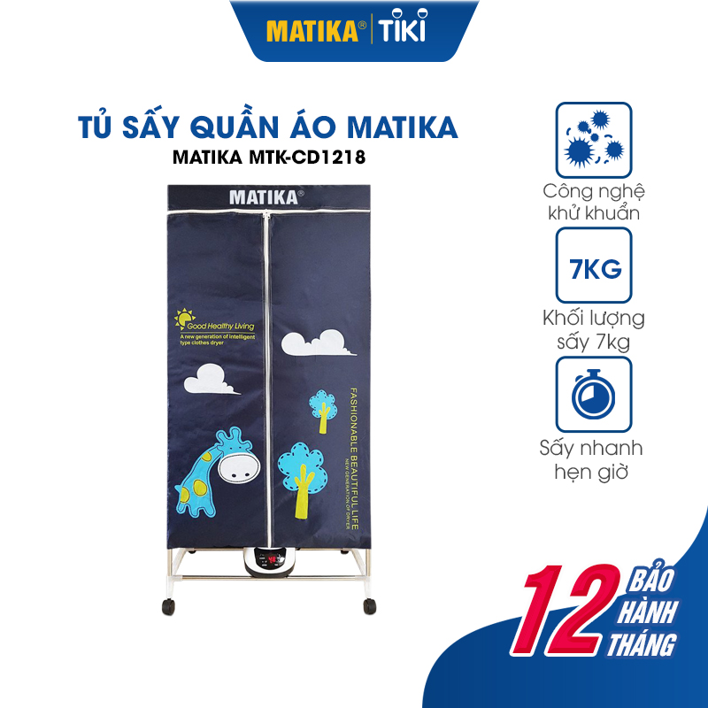 Tủ Sấy Quần Áo MATIKA MTK-CD1218 Điều Khiển Từ Xa Công Suất 1200W - Hàng Chính Hãng