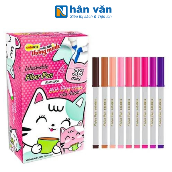 Hộp Bút Lông 36 Màu Fiber Pen Washable - Nét Mảnh Nét To - Colokit SWM - Thiên Long