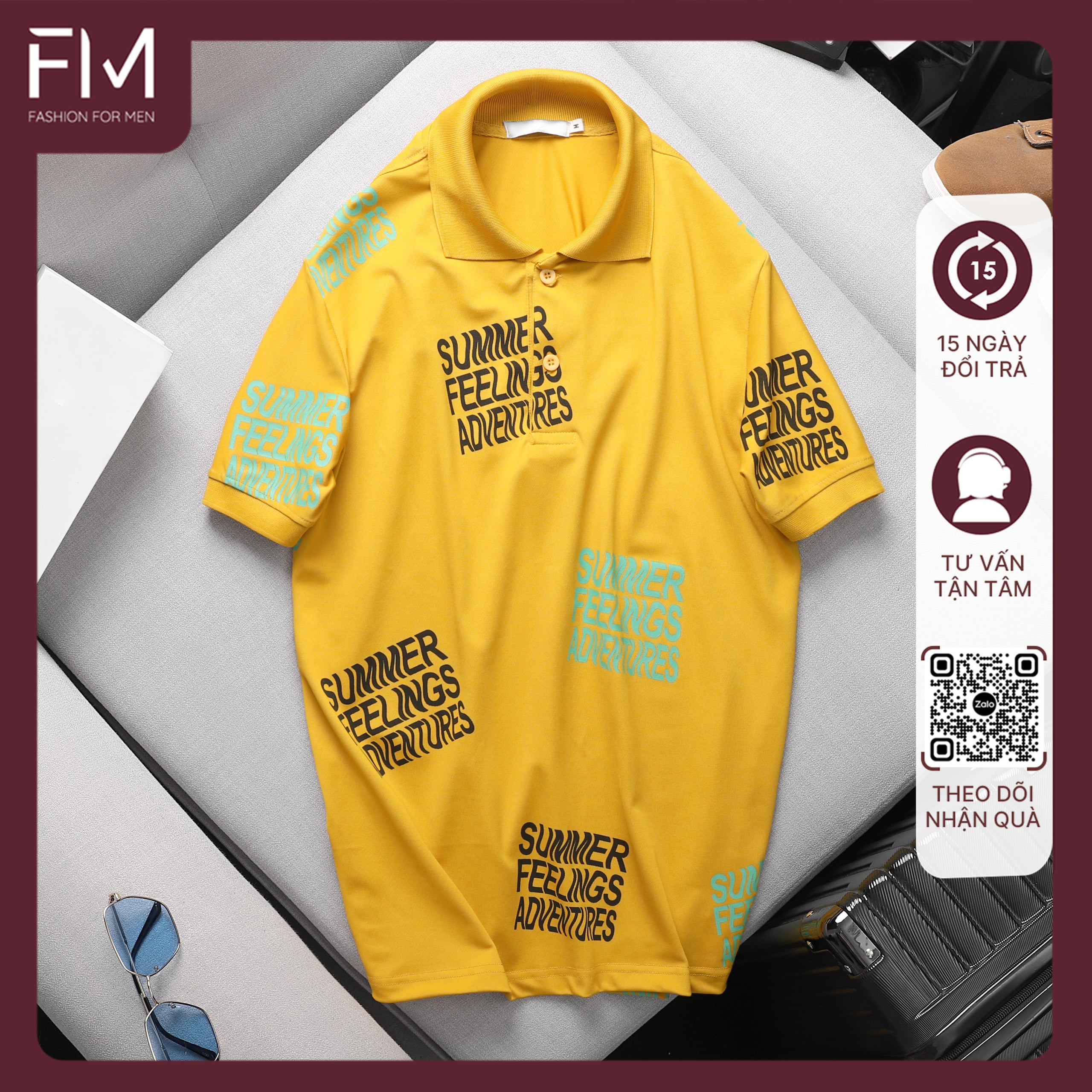 Áo thun cổ bẻ nam ngắn tay, thiết kế in chữ cao cấp, tránh bong tróc - FORMEN SHOP - FMPS192