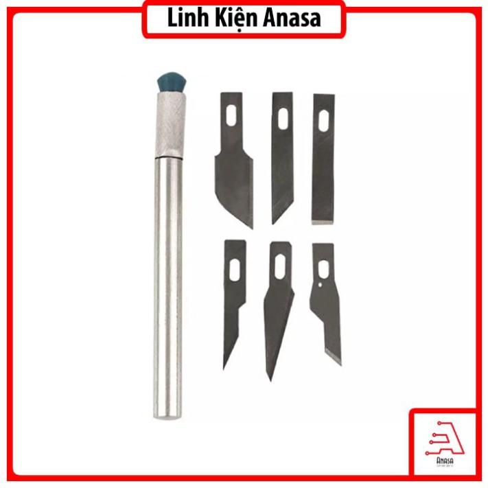 Dao Khắc Trổ Cán Bạc Kèm 6 Lưỡi Khắc Trổ cắt tỉa đa năng