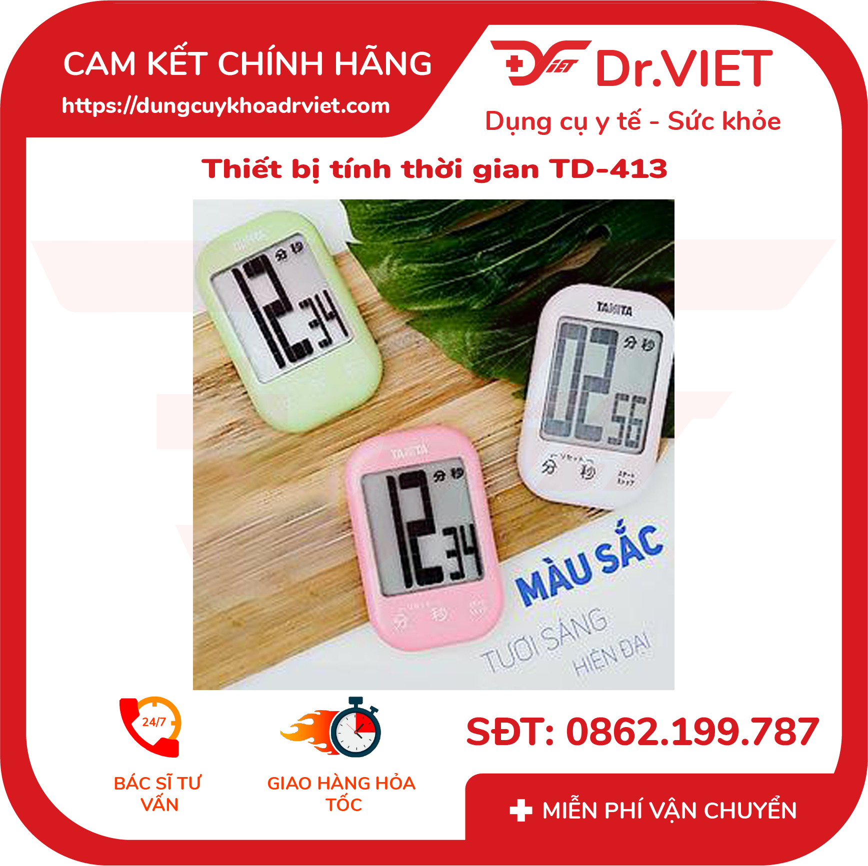 Đồng hồ đếm ngược TD-413 (tính thời gian nấu ăn, học tập, dùng trong  salon tóc hay các cuộc thi ) - Dr Viet