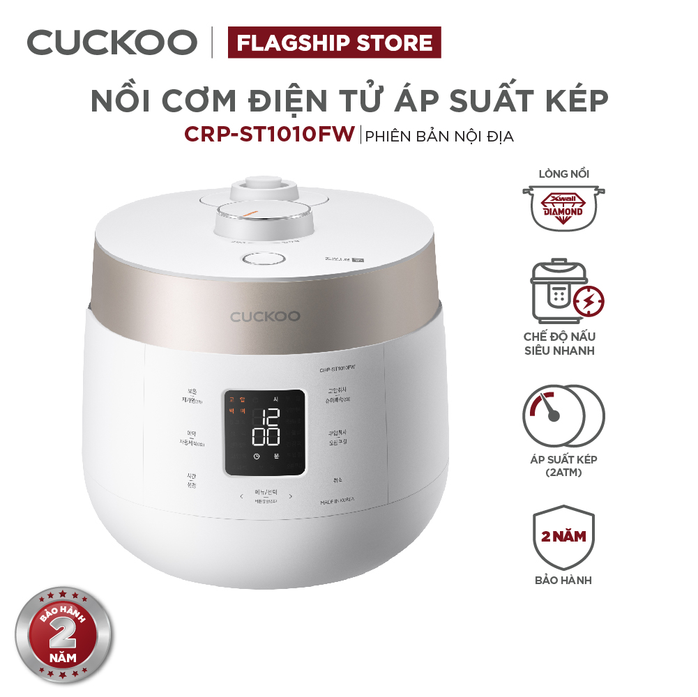 Nồi cơm điện tử áp suất kép Cuckoo CRP-ST1010FW (1.8L) (màu trắng) - Hàng Chính Hãng