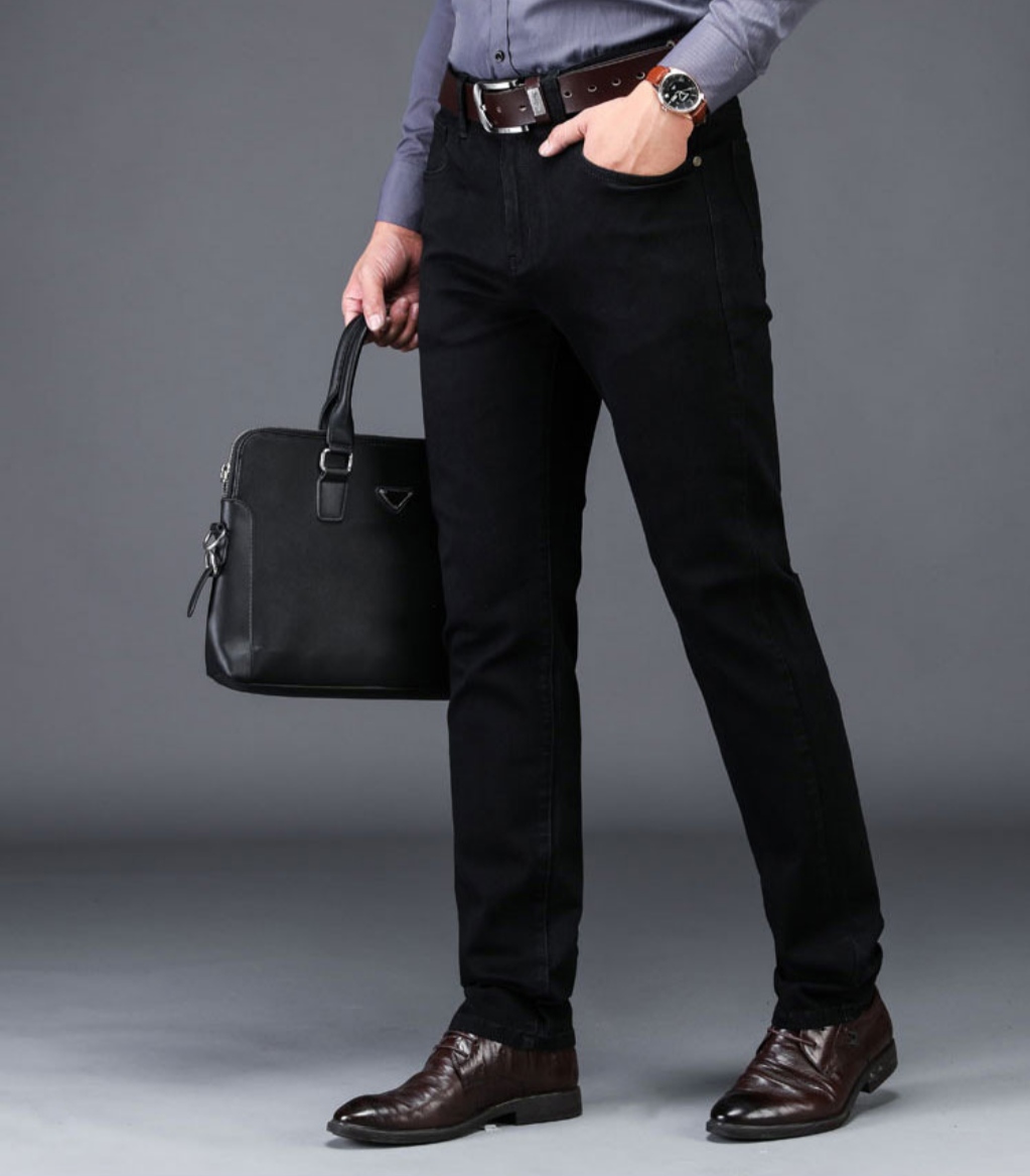 Quần Jeans Nam Co Giãn Cotton Đen Trơn