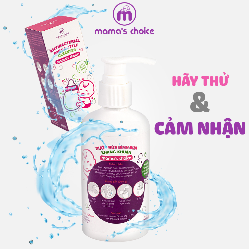 Nước Rửa Bình Sữa Mama's Choice (200ml), Chiết Xuất Hữu Cơ An Toàn Tuyệt Đối Cho Trẻ Sơ Sinh, Mềm Mại Với Da Tay