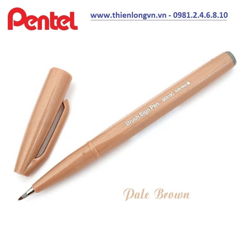 Bút lông viết thư pháp hiện đại Pentel SES15C-E2X nâu nhạt; Calligraphy Fude Touch Sign - Pale brown