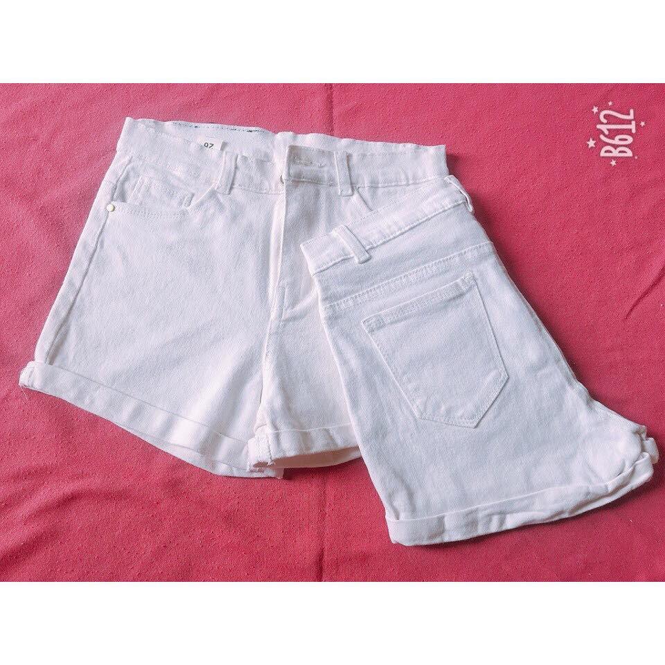 Quần shorts jeans kaki nữ co giãn màu trắng