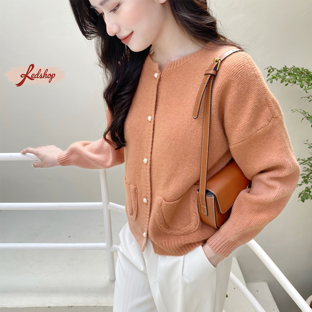 Áo cardigan nữ dài tay form rộng chúc khuy ngọc phong cách Hàn Quốc Red Shop 29987