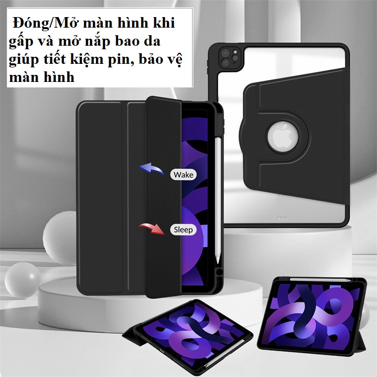 Bao Da TPU Xoay 360° Dành Cho iPad Pro 11 inch , iPad M2/ M1, iPad Air 4/ Air 5 10.9 inch iPad 10 2022 Gen 10 Xoay dựng đứng và ngang, Phía trong có ngăn đưungj bút tiện lợi
