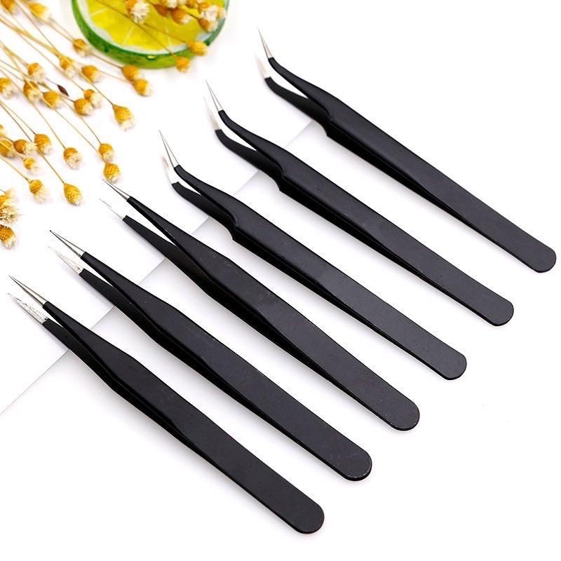 Nhíp Gắp Charm Đá Đầu Nhọn Cao Cấp 140mm Bằng Thép Không Gỉ Màu Đen Làm Nail Chuyên Nghiệp Nữ Women