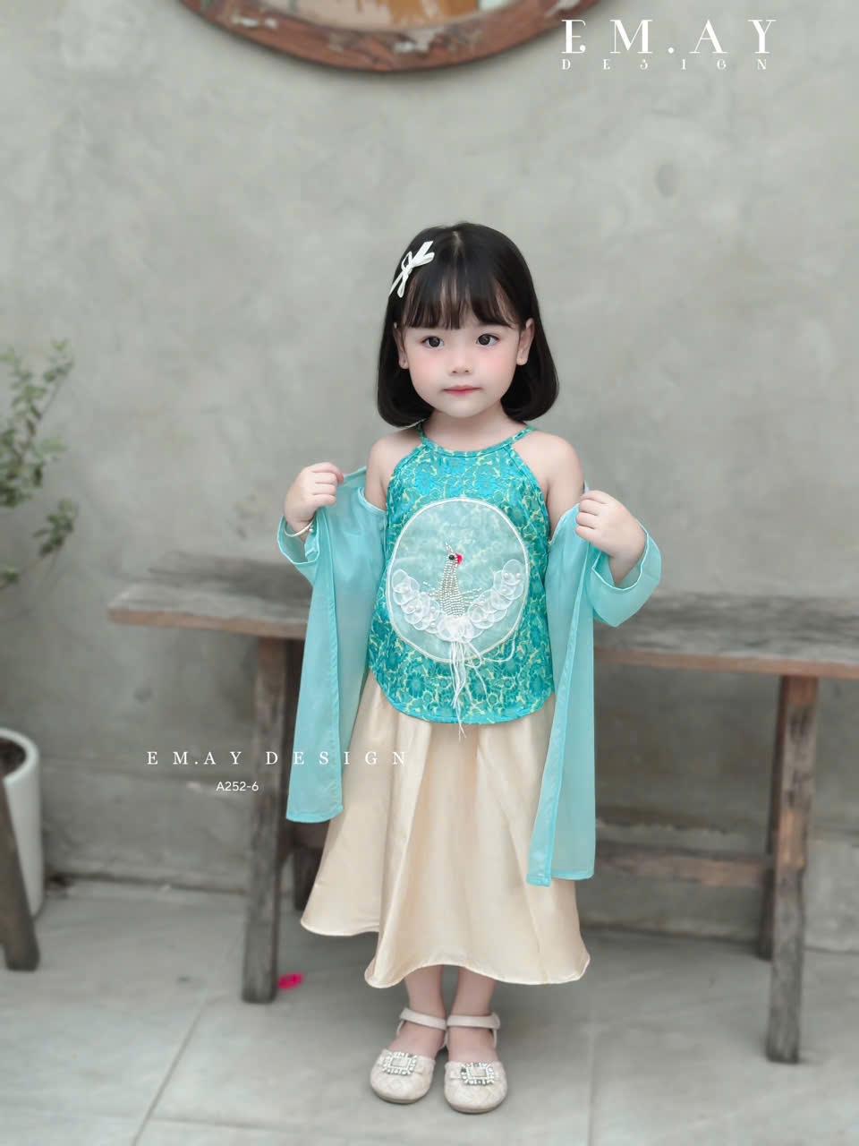 Bộ đầm váy tứ thân cô tấm cho bé gái diện lễ tết noel giáng sinh năm mới dễ thương từ 10-35kg vải gấm lụa mát