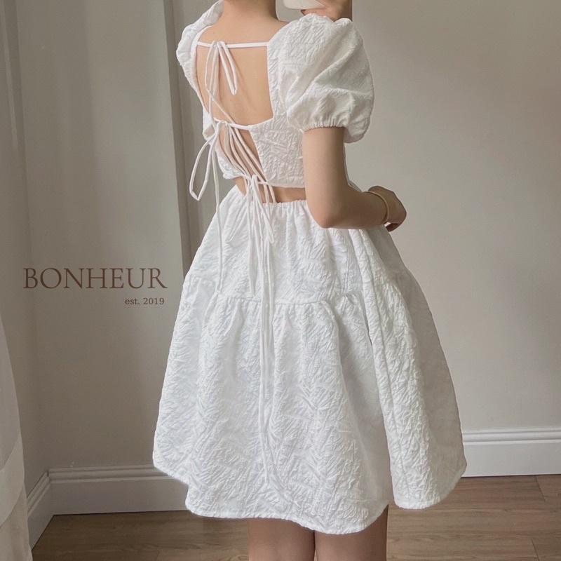 VÁY GẤM HOA NỔI TAY BỔNG CỘT DÂY LƯNG SEXY/ĐẦM GẤM HOA NỔI “lovely dress