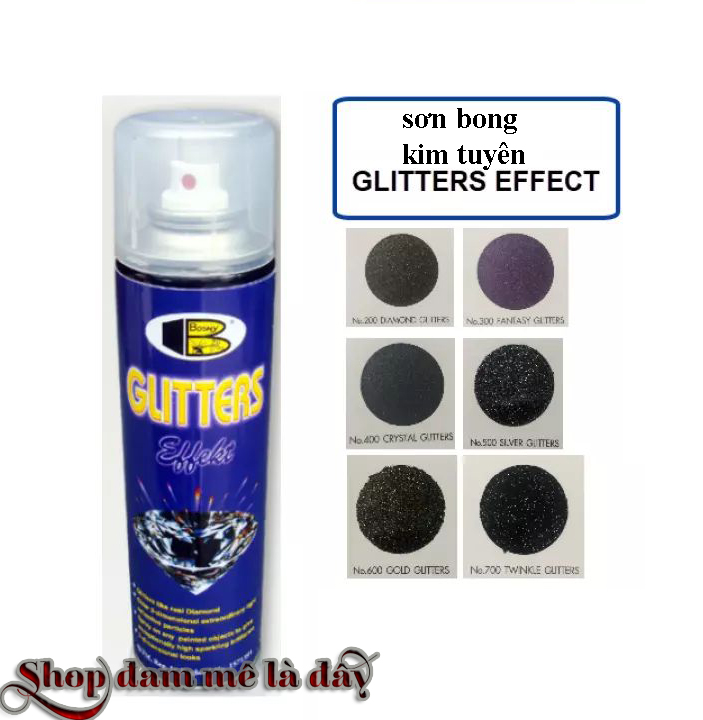 Sơn xịt phủ bóng kim cương, Hiệu Ứng Lấp Lánh glitters ( Bosny) sơn Xe Máy , Mũ Bảo Hiểm - Thái Lan