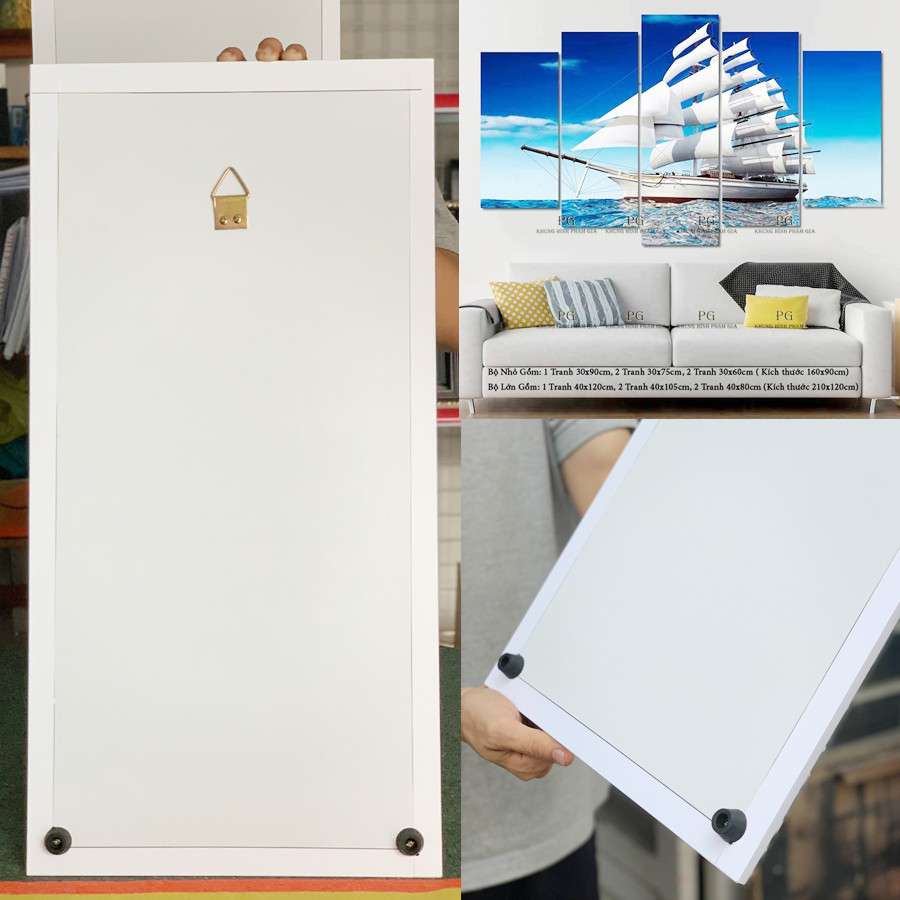 Tranh Ép Ván Gỗ, Tranh Treo Tường Laminate Treo Phòng Khách Chủ Đề Cây Cầu Và Biển, Tranh ghép 5 tấm - PGLMN6