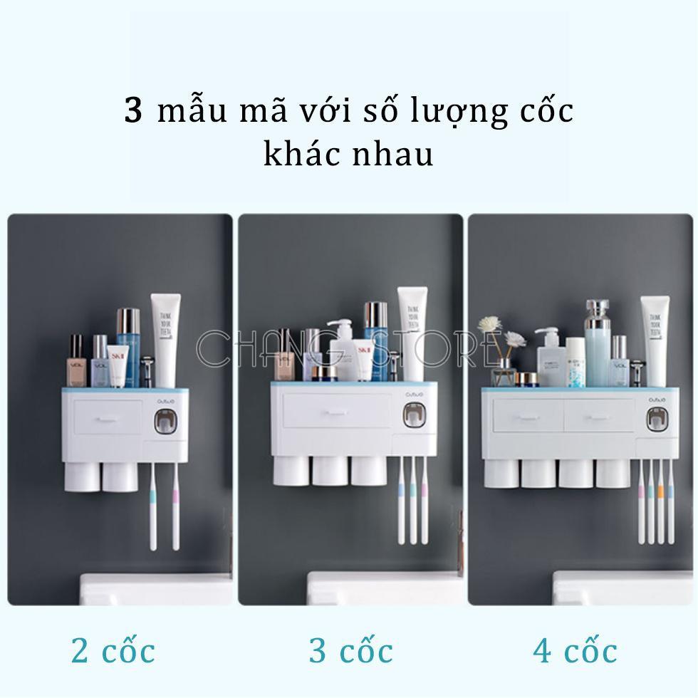 Bộ nhả kem đánh răng tự động cao cấp phân loại 2, 3, 4 cốc, Kệ để đồ nhà tắm hút chân không chắc chắn