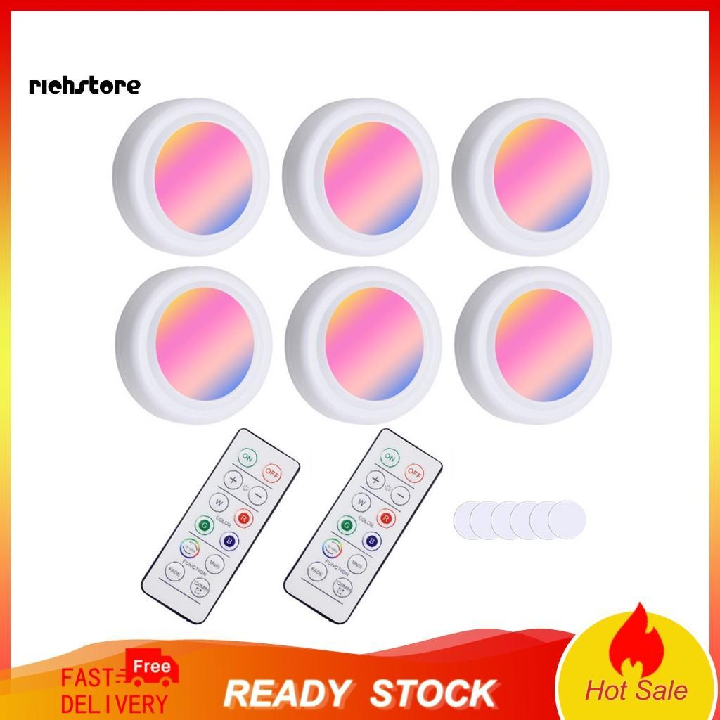 Bộ 6 Đèn Led Chạy Bằng Pin 16 Màu Có Điều Khiển Từ Xa