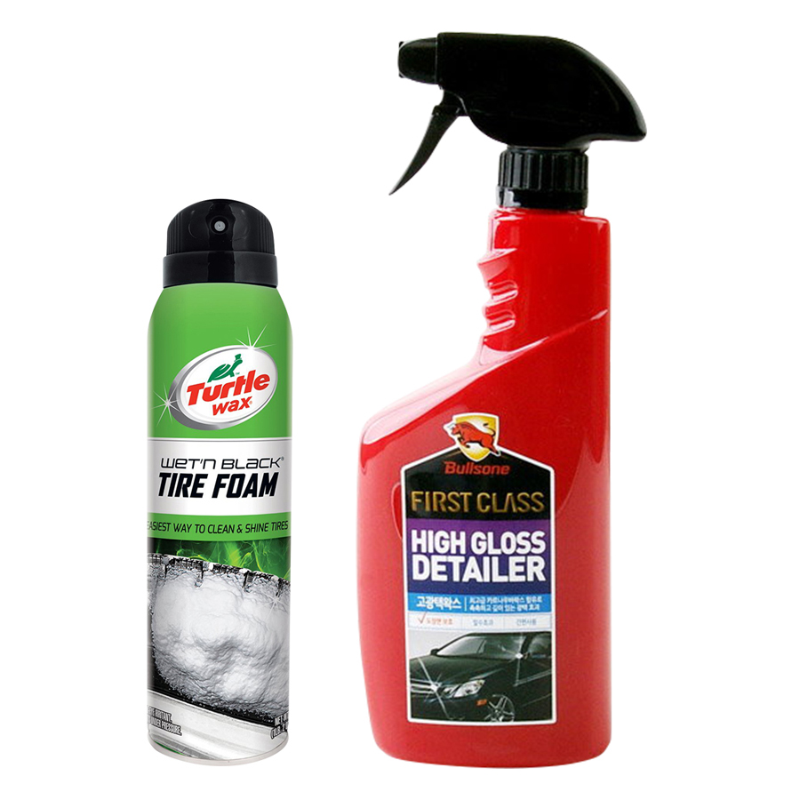 Combo Bọt Xịt Bóng Vỏ Lốp Xe Turtle Wax Và Nước Đánh Bóng Sơn Bullsone - Tặng Xà Phòng Rửa Xe 3M