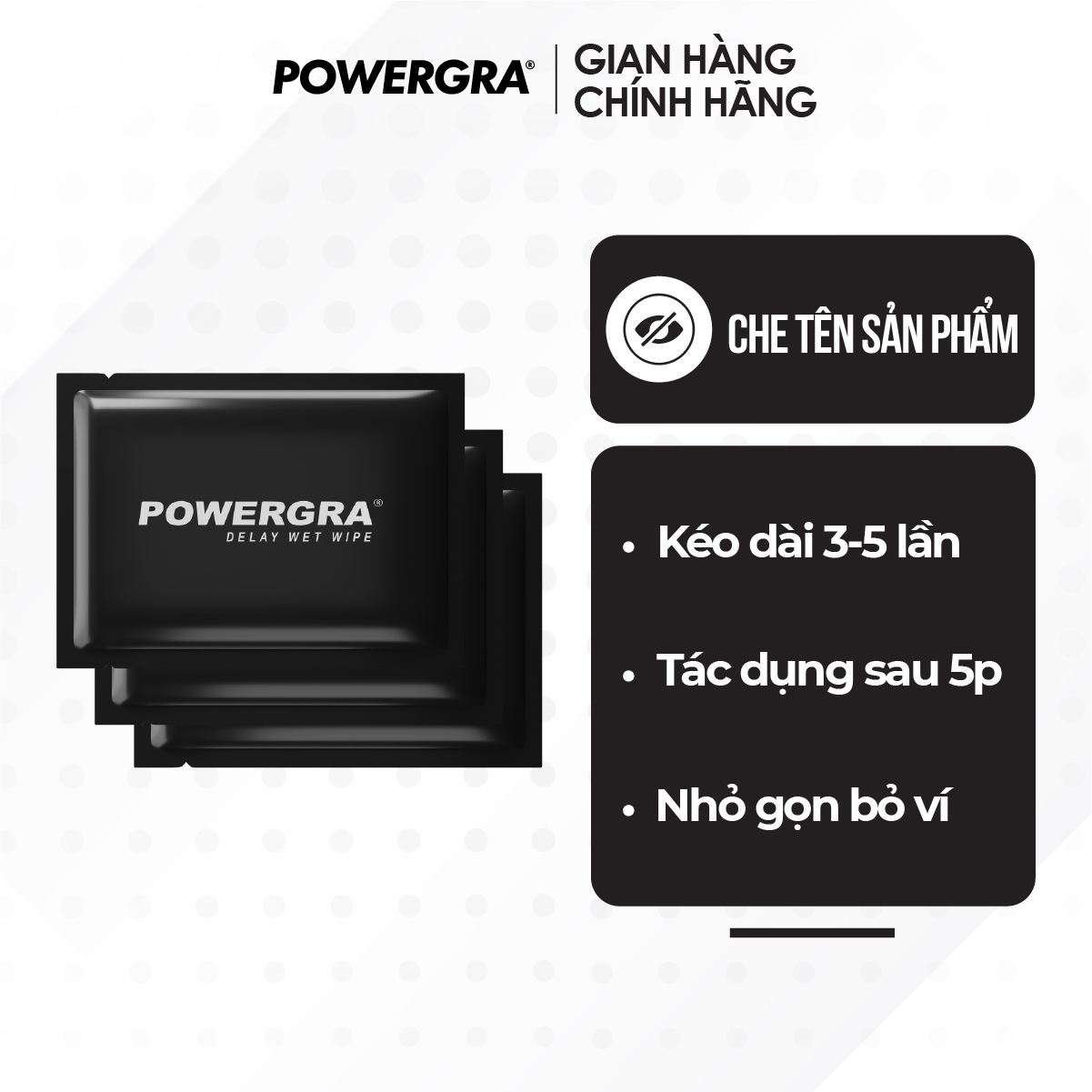 Bộ 3 khăn lau mini đa năng hỗ trợ nam giới Powergra Wet Wipes