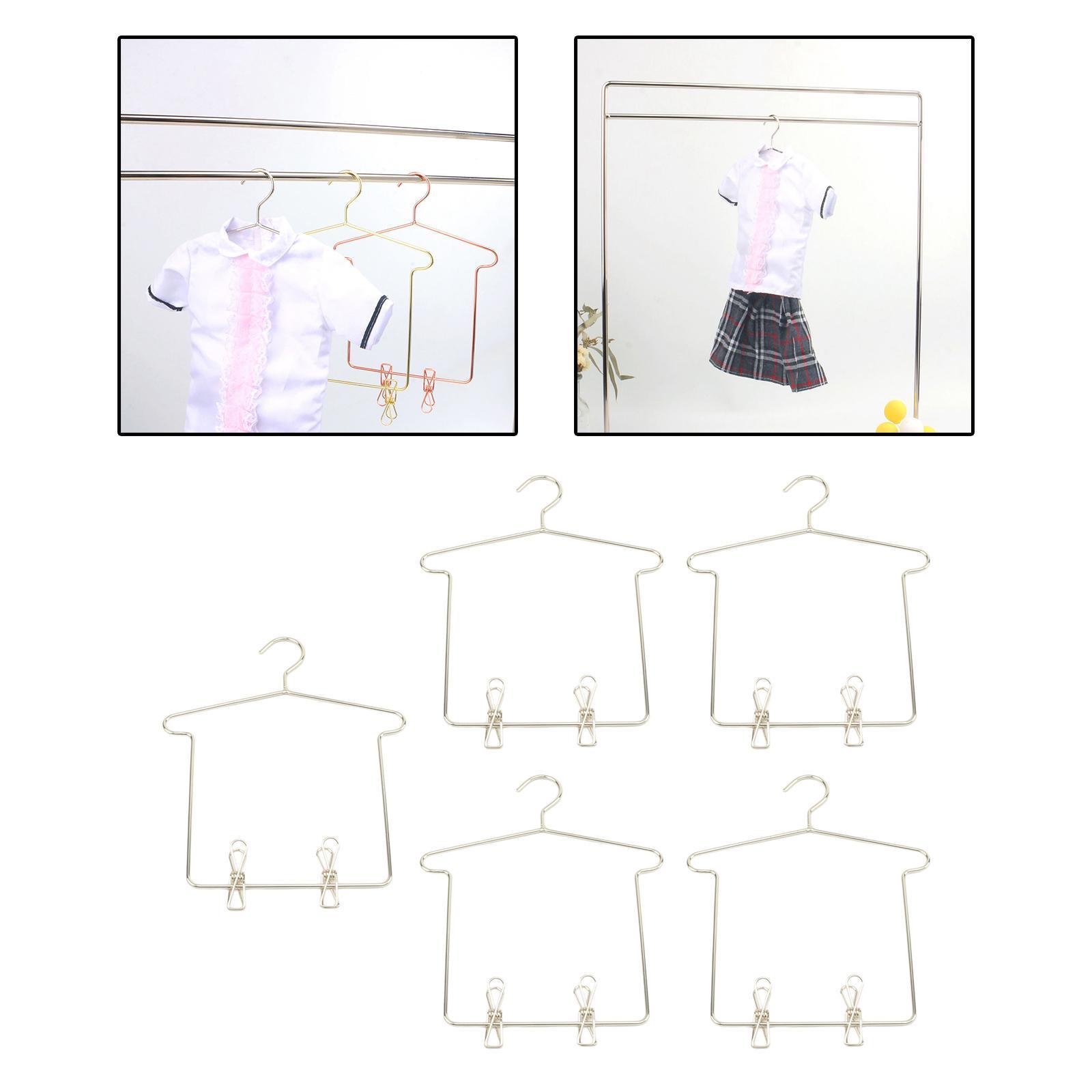 5x 1/3 BJD Dolls Clothes Hanger with Pants Clips Doll House Clothing Rack