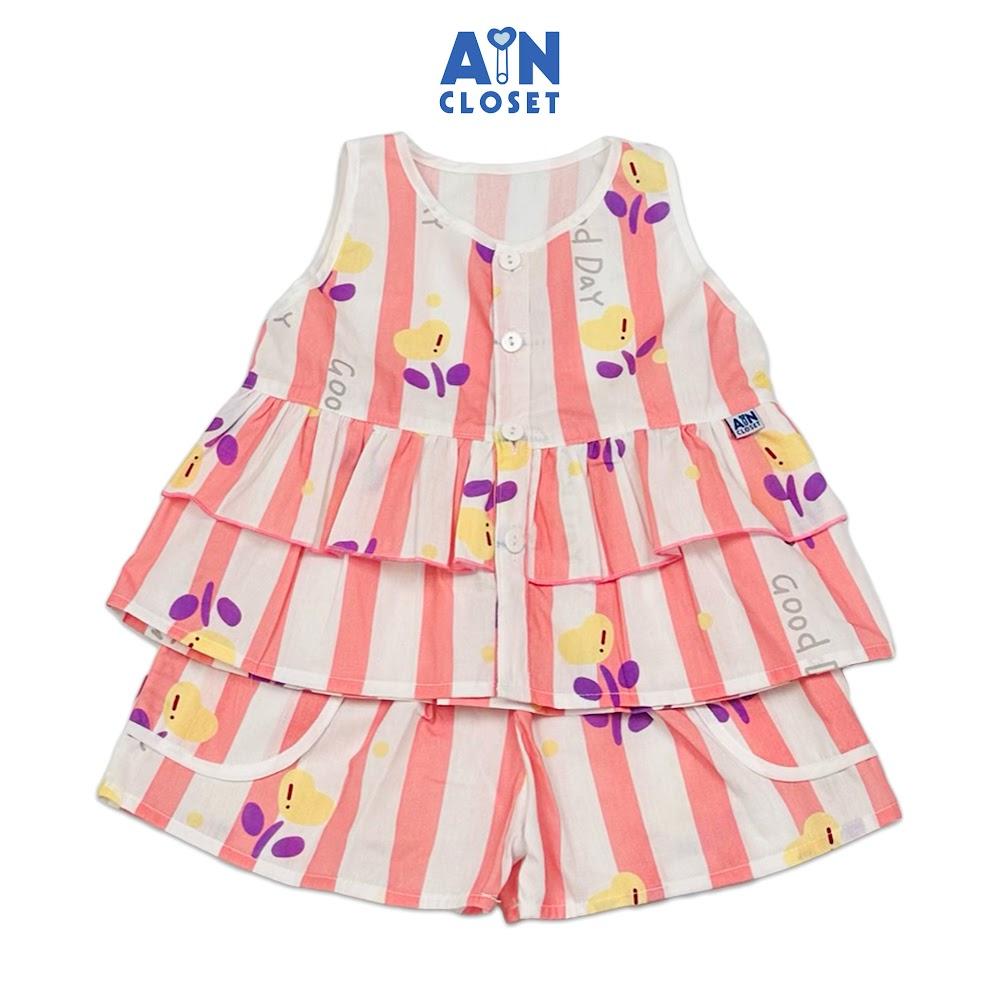 Bộ quần áo Ngắn bé gái họa tiết Hoa May Mắn Kẻ Hồng Cotton - AICDBGQSV8JH - AIN Closet