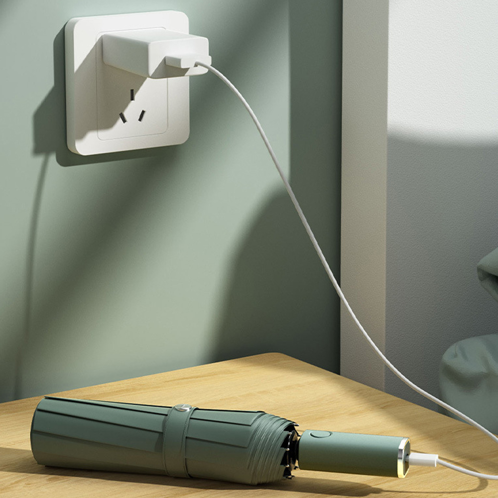 Ô Dù Che Nắng Che Mưa Gấp tự động kiêm Đèn Led soi sáng sạc pin USB Ô Di Động Ngoài trời phong cách Hàn Quốc