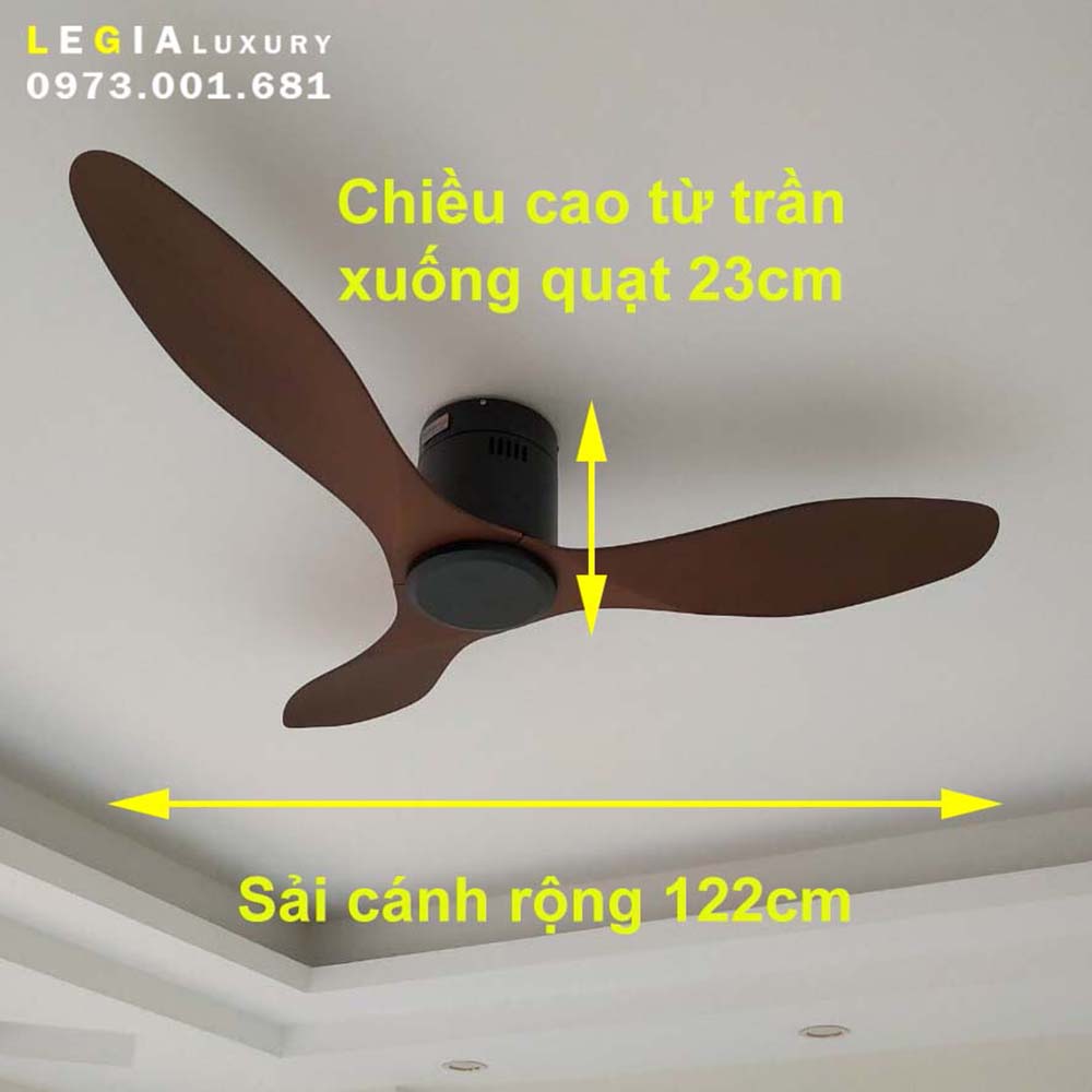 Quạt Trần Đèn Cho Phòng Ăn LÊ GIA LGFAN666GD - Chiều Cao 23cm - Sải Cánh 122cm - Bảo Hành 5 Năm