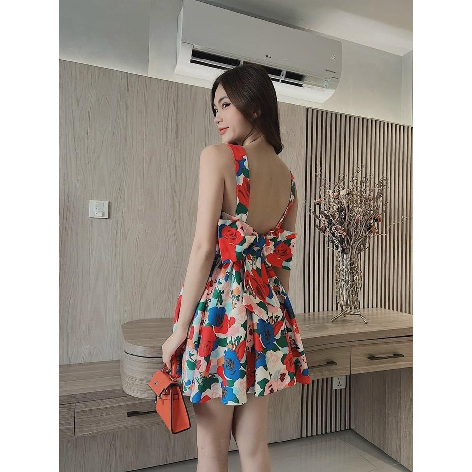 Đầm kiểu nữ 2 dây dáng xòe nhẹ nhàng họa tiết nơ sau lưng xinh sắn duyên dáng gợi cảm DSS873