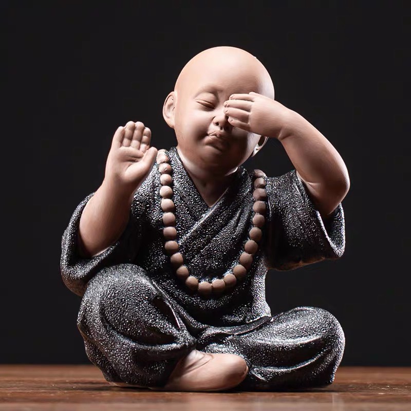 Tượng Tứ Không Gốm Tử Sa trang trí, để xe oto - Không Nghe - Không Nhìn - Không Nghĩ - Không Nói