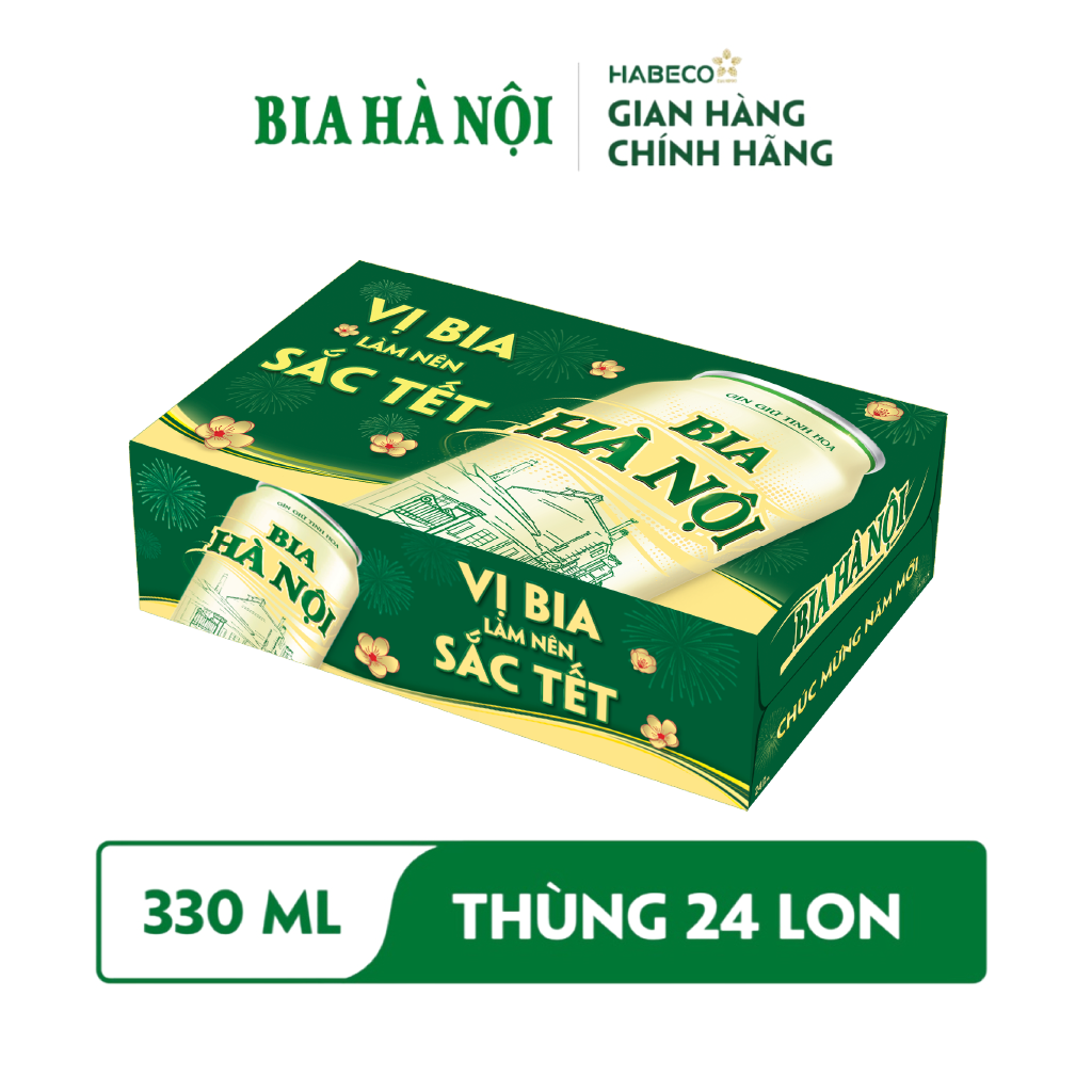 Bia Hà Nội Nhãn Xanh - Thùng 24 Lon 330ml - Phiên bản Tết