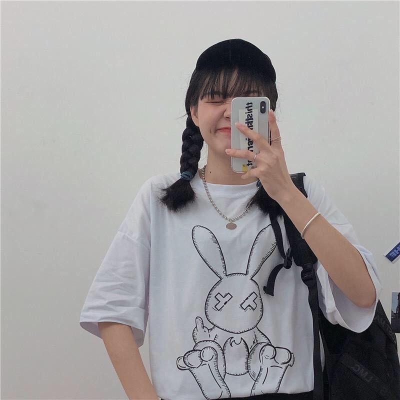 Áo Thun UNISEX Nam Nữ THỎ TRẮNG Tay Lửng From Rộng Giá Rẻ